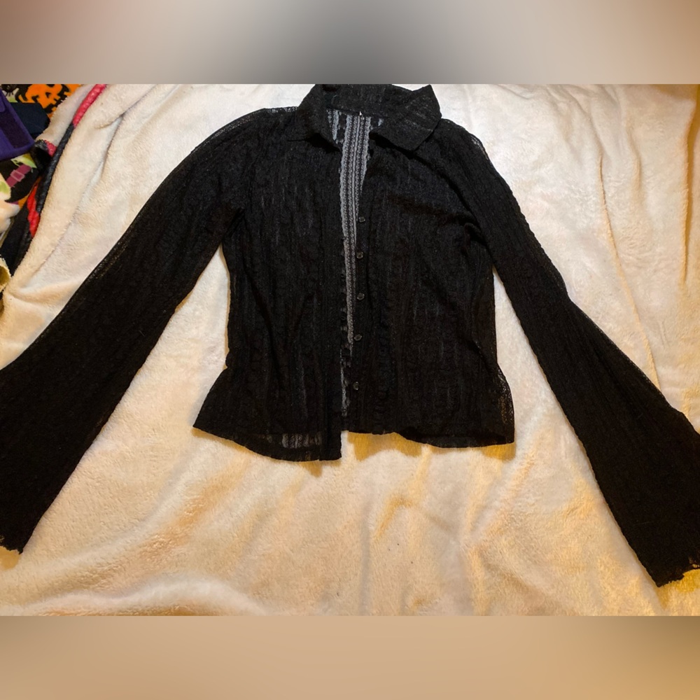 Black lace button up